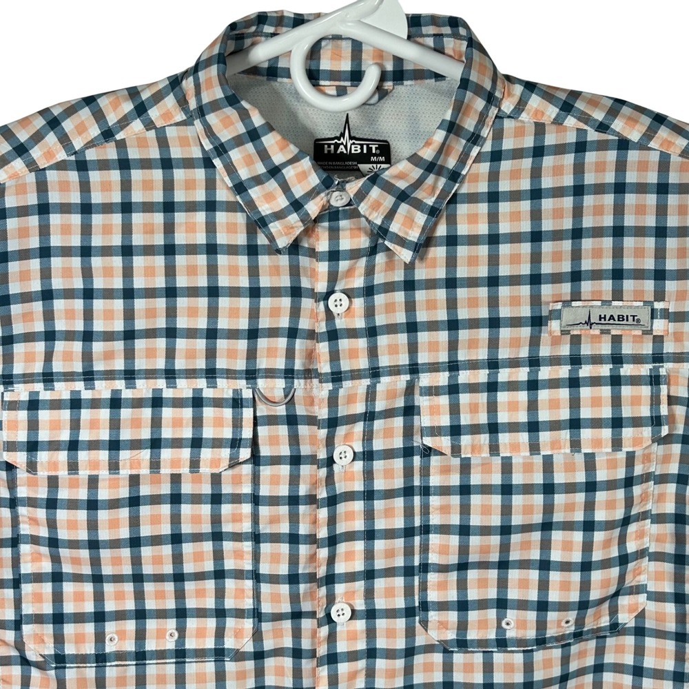 HABIT Mens Short‎ Sleeve Plaid Fishing Shirt UPF Solar Factor M Button Up EUC